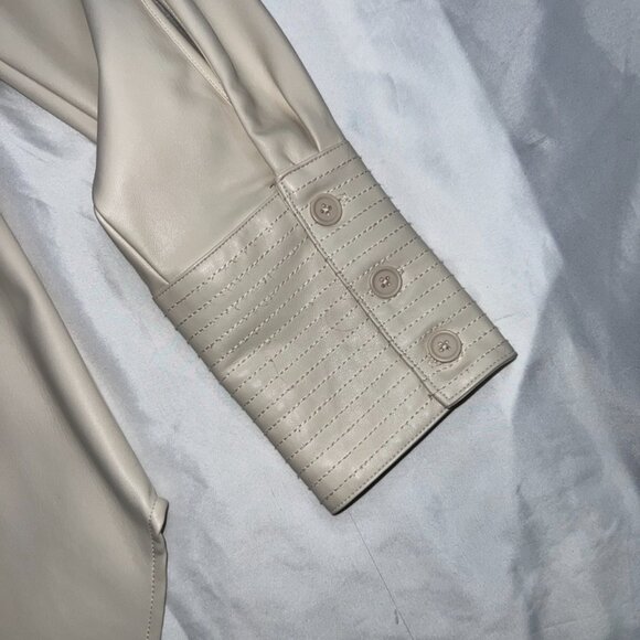 Faux Leather Button-Up Shirt Oatmeal /Cream Small - Picture 6 of 7